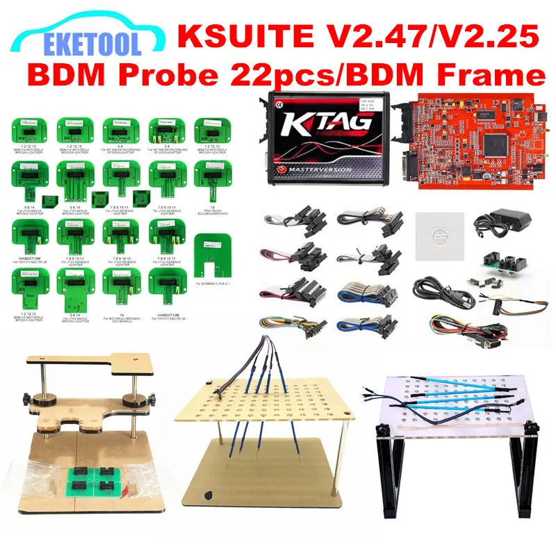 KTAG V2.25 7,020 KESS V2.47 5,017 ECU чип-тюнинговый инструмент светодиодный BDM Рамка 4 шт. пробные ручки BDM зонд 22 шт. Полные Адаптеры BDM100