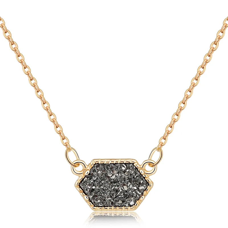 14 цветов, ожерелье Druzy Drusy, модное овальное ожерелье из искусственного камня, Позолоченное серебряное Брендовое ювелирное изделие для женщин и девушек