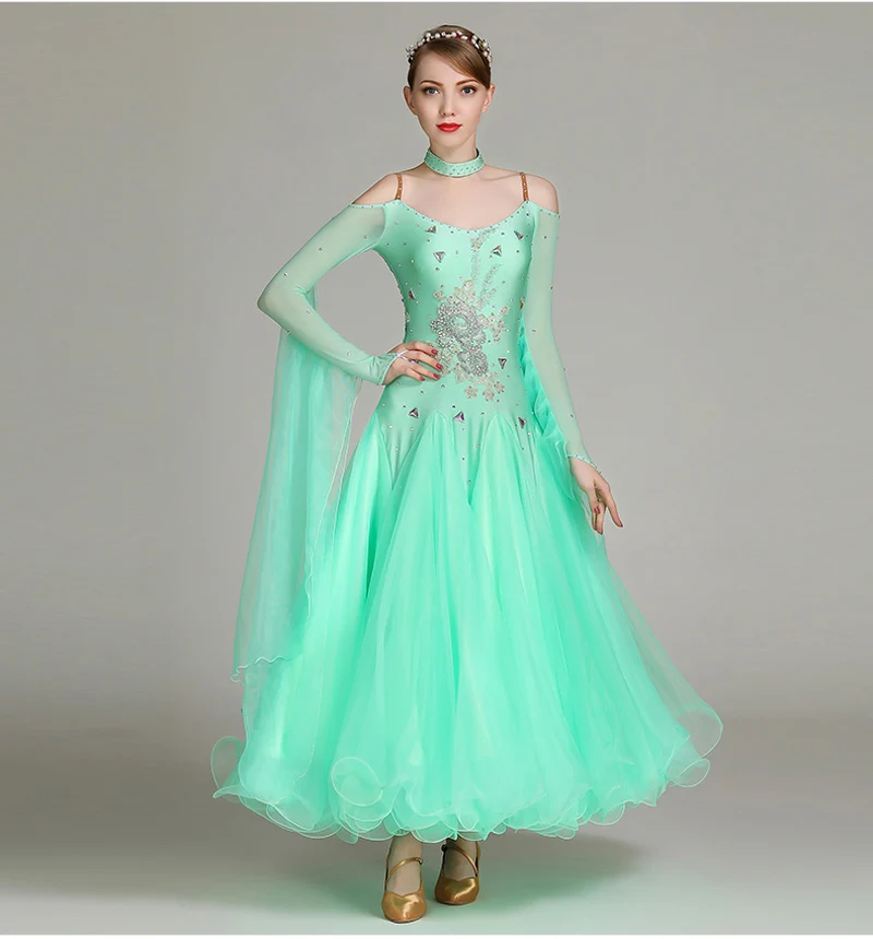 

Стандартные женские платья для бальных танцев 2021 зеленая юбка для вальса для взрослых высококачественное бальное платье для соревнований ...