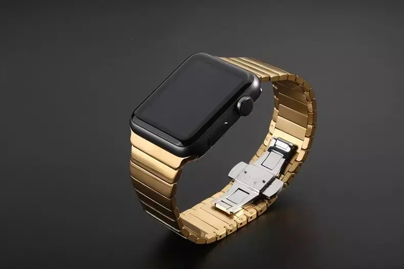 Одноцветное Нержавеющая сталь iWatch Band Ссылка Браслет ремешок для Apple Watch Series 4/3/2/1 ссылка браслет ремешок с Бабочка застежка мужчины
