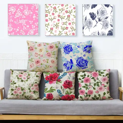 Нордический стиль, розовая роза, цветок, Декор, искусственное растение, 45x45 см, мультяшный фон, льняные наволочки для дивана, дома