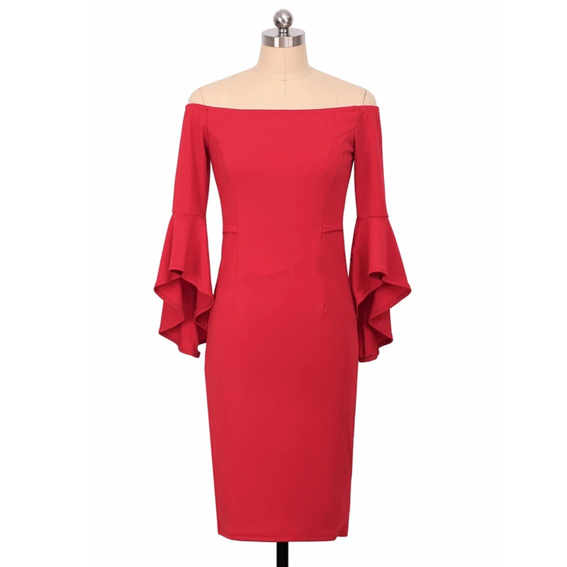 Женское платье с открытыми плечами черно красное облегающее рукавом бабочкой и