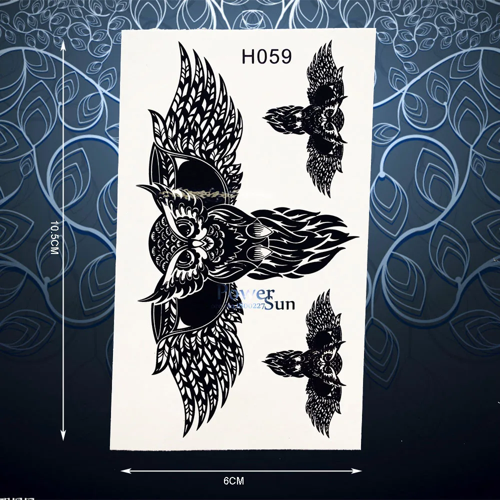 Крутая черная сова крыло временная татуировка наклейка для мужчин и женщин