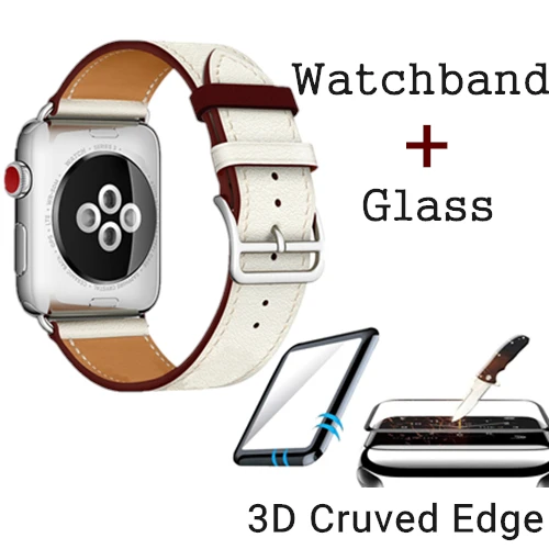 White Red Ремешок из натуральной кожи с логотипом Herm для Apple Watch Series 5, 4, 3, 2, 1, 44 мм, 40 мм, сменный ремешок для наручных часов iWatch - Цвет ремешка: White Red