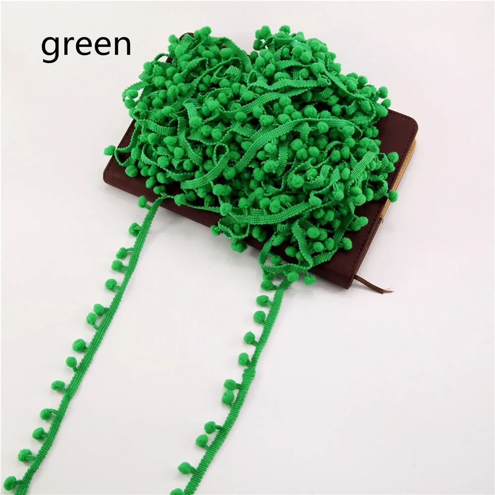 green 20 ярдов шаровая Лента отделка цена кружева помпон бахрома шитье украшения 24 цвета помпон тесьма шар помпон отделка 2 см(шар 1 см - Цвет: green