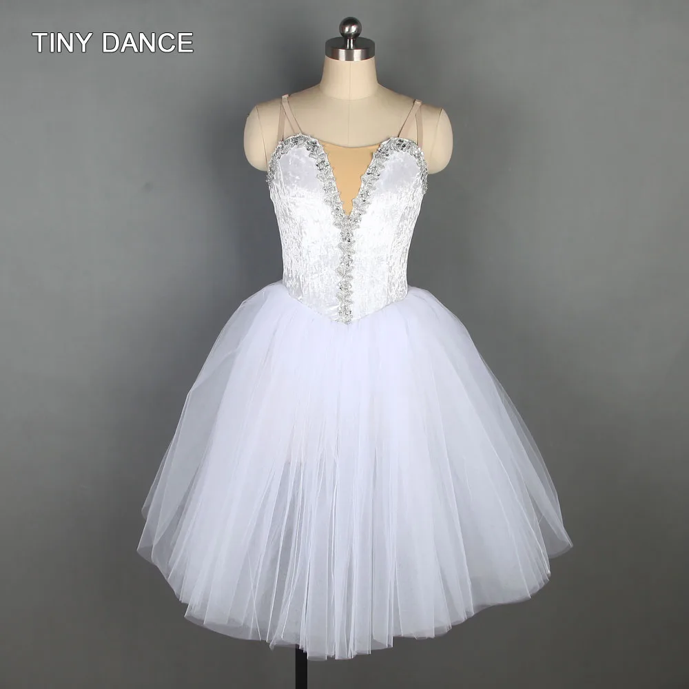 white velvet bodice Романтическое длинное балетное танцевальное платье-пачка; трико; бархат/лиф из спандекса со слоями Мягкого Тюля; балерина костюм для танцев; 19831 - Цвет: white velvet bodice