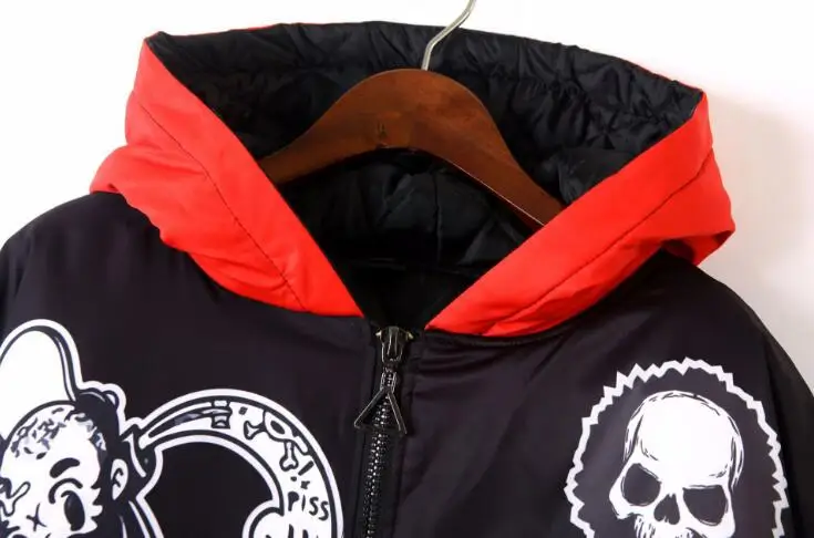 Европейская Брендовая женская парка с капюшоном пальто принтом черепа зимняя