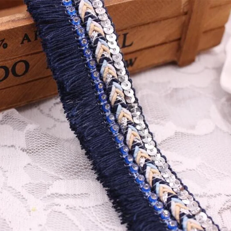 blue 3 см ширина шитья украшения хлопок бахрома кисточка отделка тонкий шнурок Плетеный блесток Стразы ленты - Цвет: blue