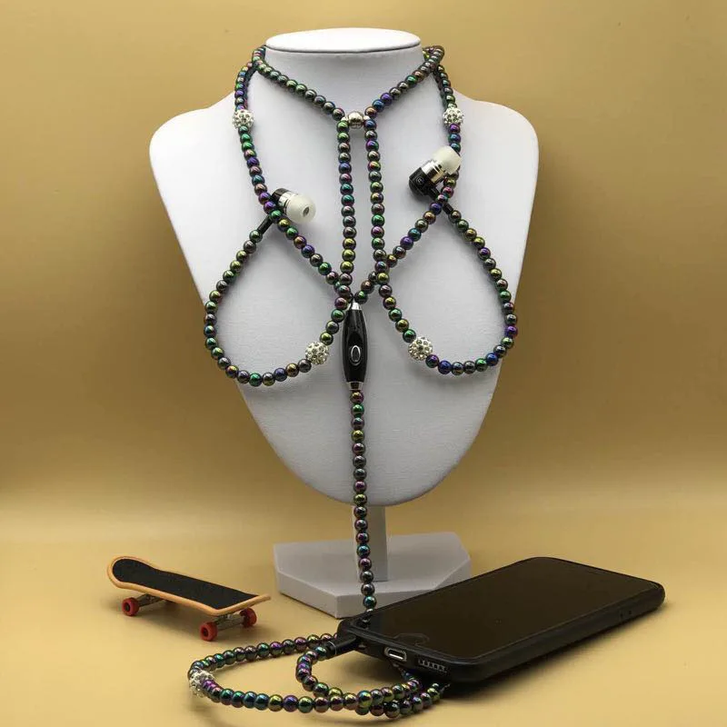 2018 Pink girl Rhinestone Jewelry Pearl Necklace Earphones With Mic 3.5mm Earbuds For Xiaomi iphone Brithday Gift fone de ouvido |