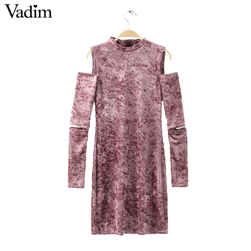 women sexy off shoulder velvet vintage dress cut out long sleeve female fashion streetwear elastic slim dresses vestidos QZ2783 | Женская