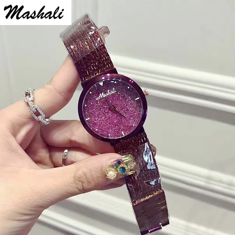 Брендовые Роскошные модные женские часы Mashali с браслетом и кристаллами кварцевые