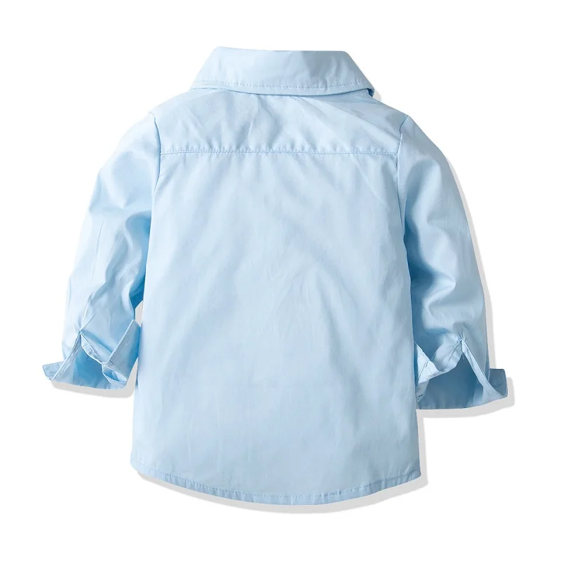 4PCS Boy Clothes Set Solid Cotton Long Sleeve Bows Gentleman Suspender Children Outfit Blouse+Jeans Pant Kids Spring Party Suits | Детская