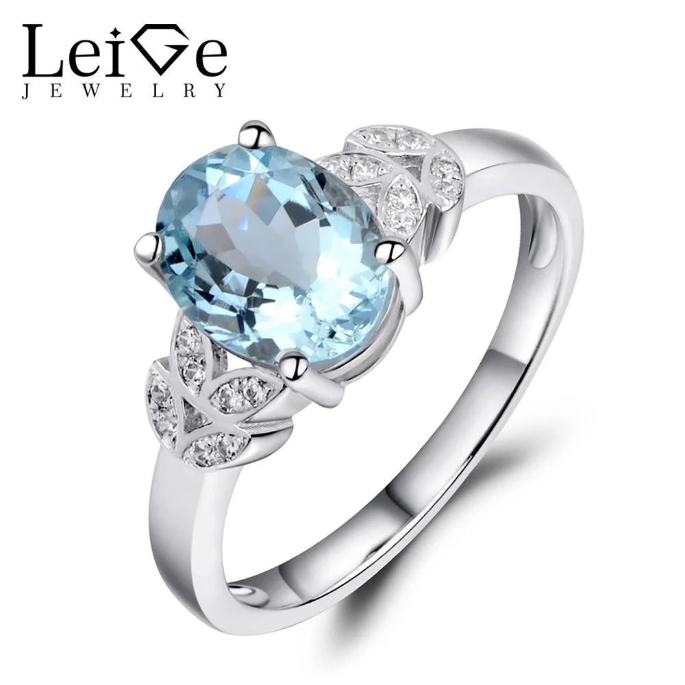 Кольцо женское из серебра украшения Leige пробы с аквамарином Овальной Огранки |