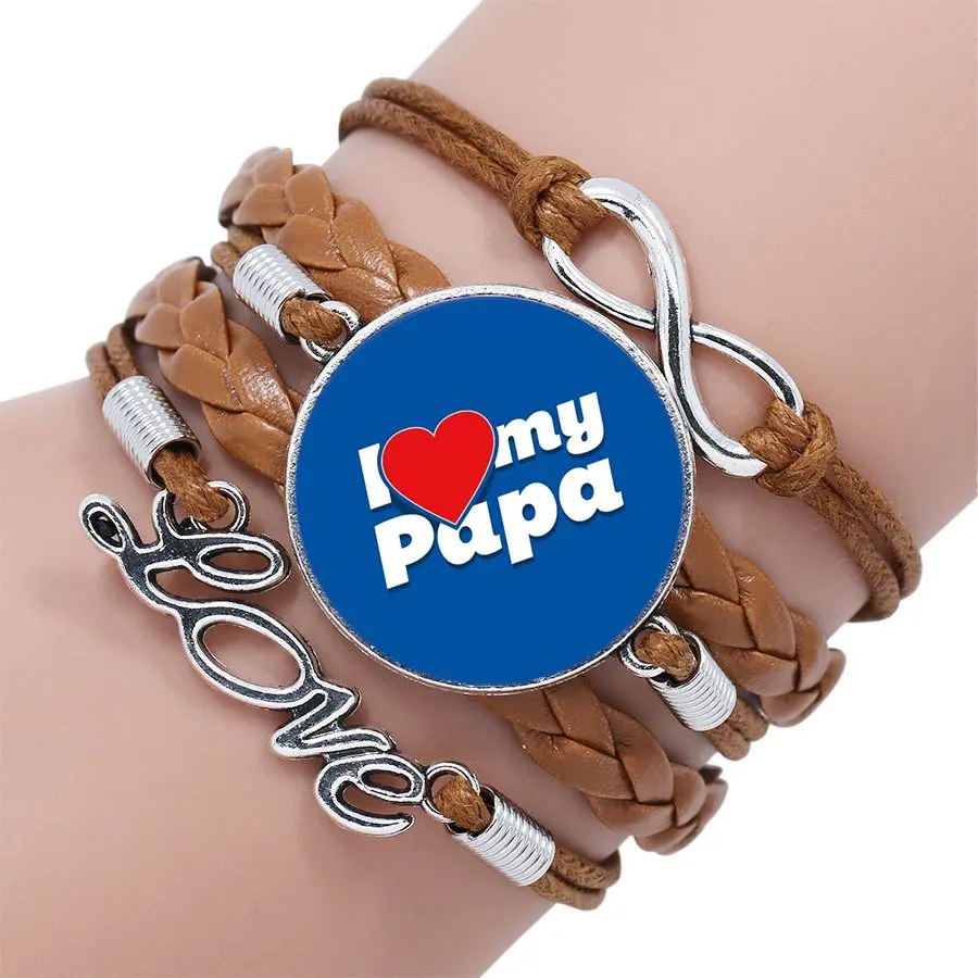 Женский многослойный браслет JE Suis UN Papa из кожи черного/коричневого цвета с