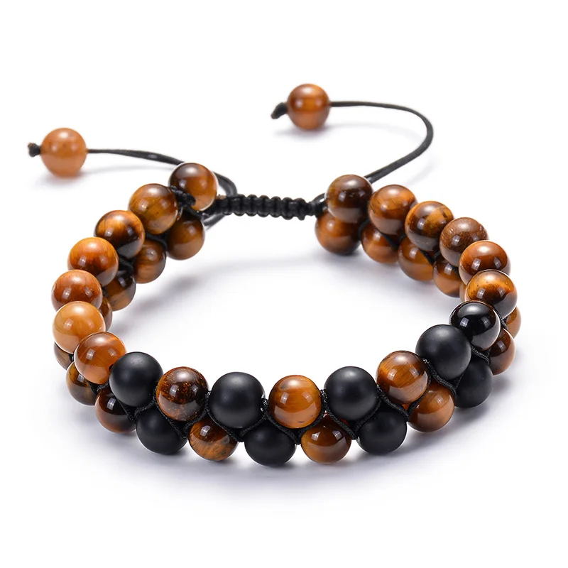 Tiger eye beads HIYONG тигровый глаз и лавовый камень рок эфирное масло диффузор Браслет натуральные лечебные камни бусины браслет 8 мм регулируемые браслеты для мужчин - Окраска металла: Tiger eye beads