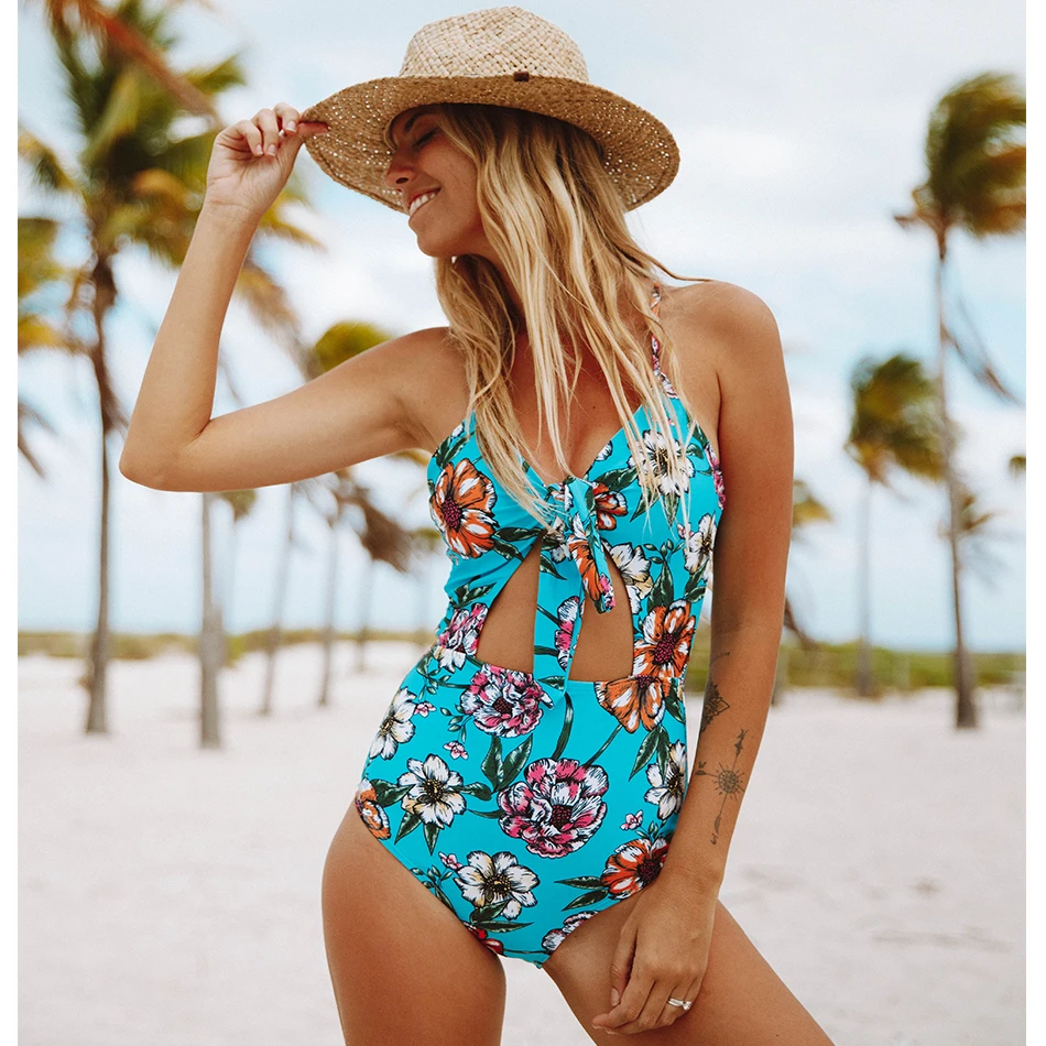 Женский слитный купальник с принтом монокини цветочным узором боди на