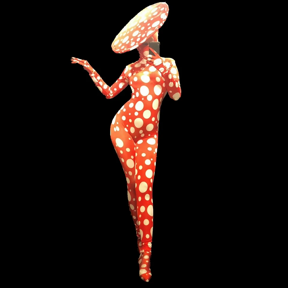 

Women Lady Sexy Stage Dance Costume DJ Gogo Jumpsuit 3D Printed White Dot One Piece Bodysuit Halloween Rave Festival Clothing