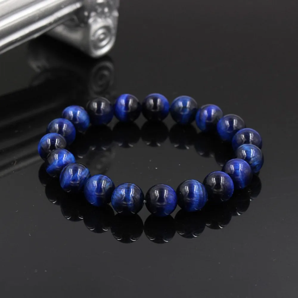 High Quality Blue Tiger Eye Buddha Bracelets Natural Stone Round Beads Elasticity Rope Bracelet for Men Women | Украшения и