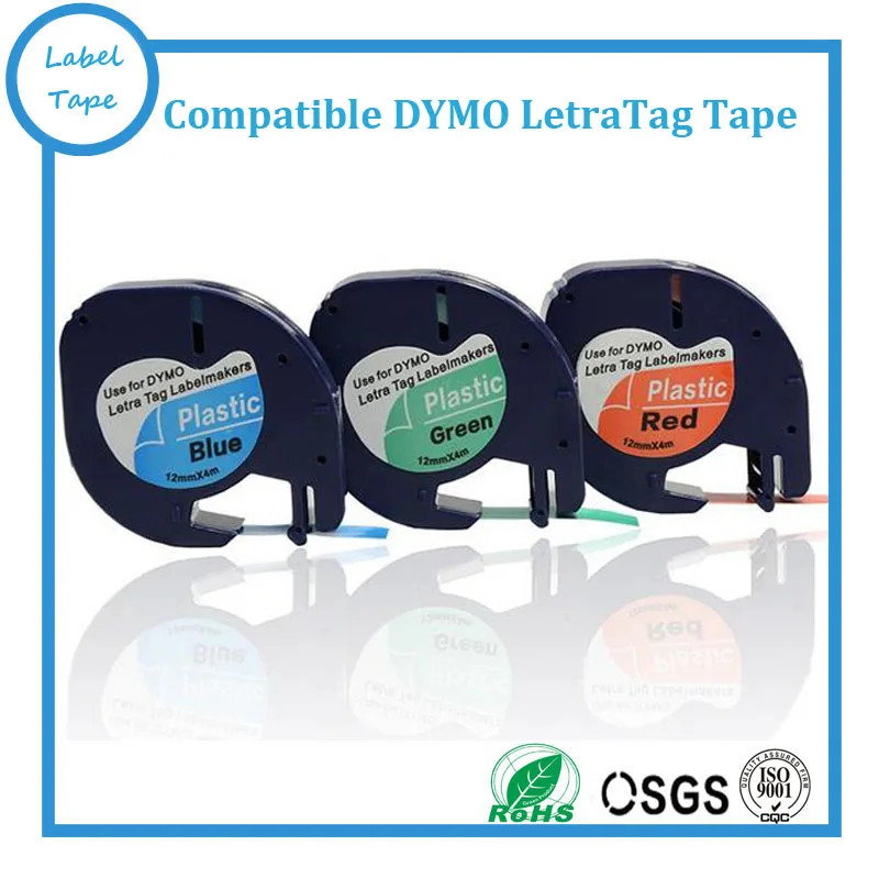 

Mixed colors Dymo Letra tag label tape 91203 91204 91205 Black on Red/Green/Blue DYMO LetraTag for DYMO label printer 12mm*4m