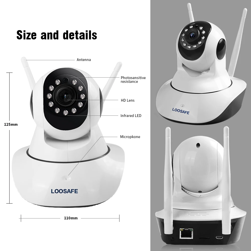 LOOSAFE HD 1080P, IP камера, WIFI, камера наблюения, камера 2 Мп, детский монитор, беспроводная, P2P IP камера, PTZ, Wifi, камера для безопасности