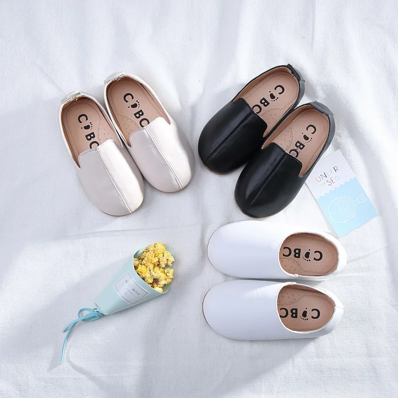 2019 Autumn New Children's Flat Shoes Girls Flats Black for Kid White Causal Shallow Toddler PU leather Soft |
