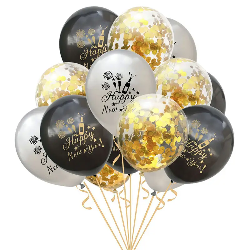 15 PCS 12 inch Latex Balloons Letter Printed with Rose Glitter Shiny Confetti Xmas New Year Party DIY Decorations |