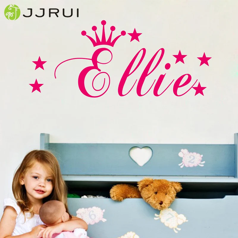 

JJRUI Personalised Princess crown Any Name Girls Bedroom Room Art Wall Stickers Vinyl Decal Home Decor Choose 21 Color