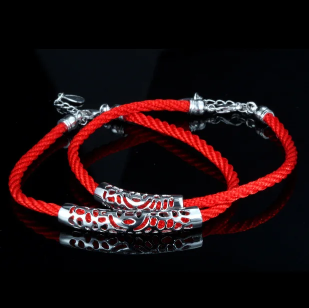 Женский браслет из серебра 100% пробы с Красной веревкой | Украшения и аксессуары