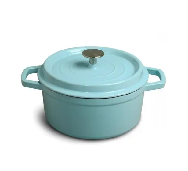 Эмалированные чугунные горшки, Голландская духовка, круглая кухонная посуда, кухонная плита, пароварка, тушеный суп, кастрюля, кастрюля, Nederland, кастрюли, кастрюли - Цвет: 24cm pale blue