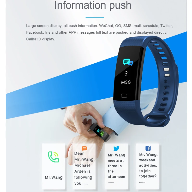 Смарт-часы цветной экран браслет кровяное давление сердечного ритма активности