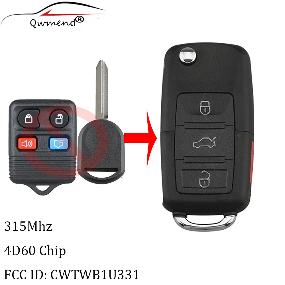 315 МГц Складной автомобильный ключ для Ford CWTWB1U331 GQ43VT11T CWTWB1U322 CWTWB1U345 4 кнопки с чипом