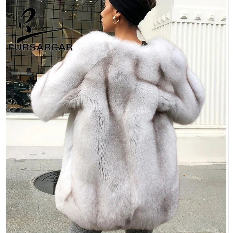 FURSARCAR 70 CM Length Real Fur Coat Women Fashion Style Luxury Whole Pelt Fox Fur Coat Natural Fox Fur Winter Warm Outerwear