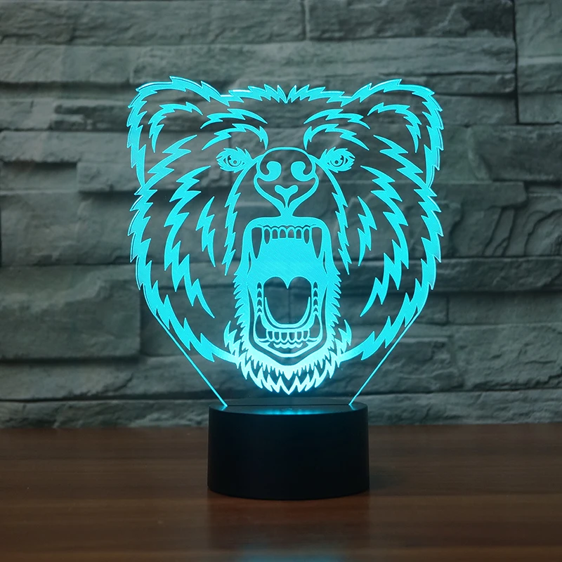 3d-лампа Fierce Bear 7 цветов Светодиодные ночные лампы для детей сенсорный