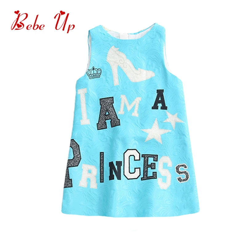 Toddler Girl Fashion Dresses Spring Autumn Little Party Dress Princess Letter Print For Kids Sky Blue Clothing | Детская одежда и