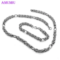 amumiu hot sale wholesale newest fashion stainless steel metal silver color necklace and bracelet jewelry sets js052