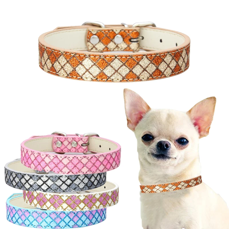 SUPREPET Bling решетки печати маленькая собака кошка воротник регулируемый Bling из искусственной кожи ремень Щенок Ошейник для котенка товары для домашних животных от XS до L