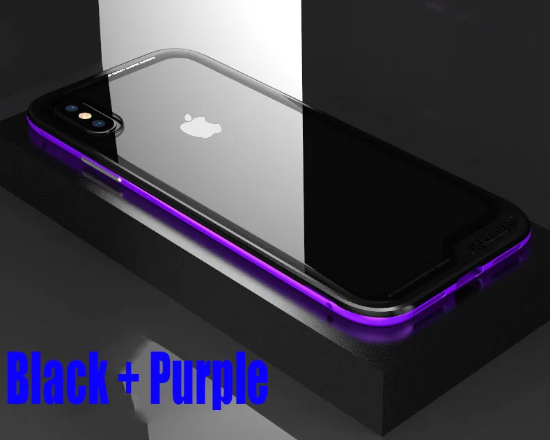 Black Purple Для iPhone X Case Роскошный Алюминий металлический каркас+ 9 H Стекло чехол-накладка для мобильного телефона для IPhoneX IPX12 - Цвет: Black Purple