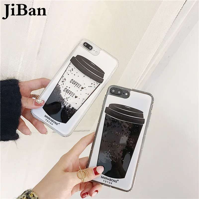JiBan For Iphone X Luxury Quicksand Glitter Case Fashion Girl Love Coffee Cup TPU Back Phone Cover iphone 6s 7 8 Plus |
