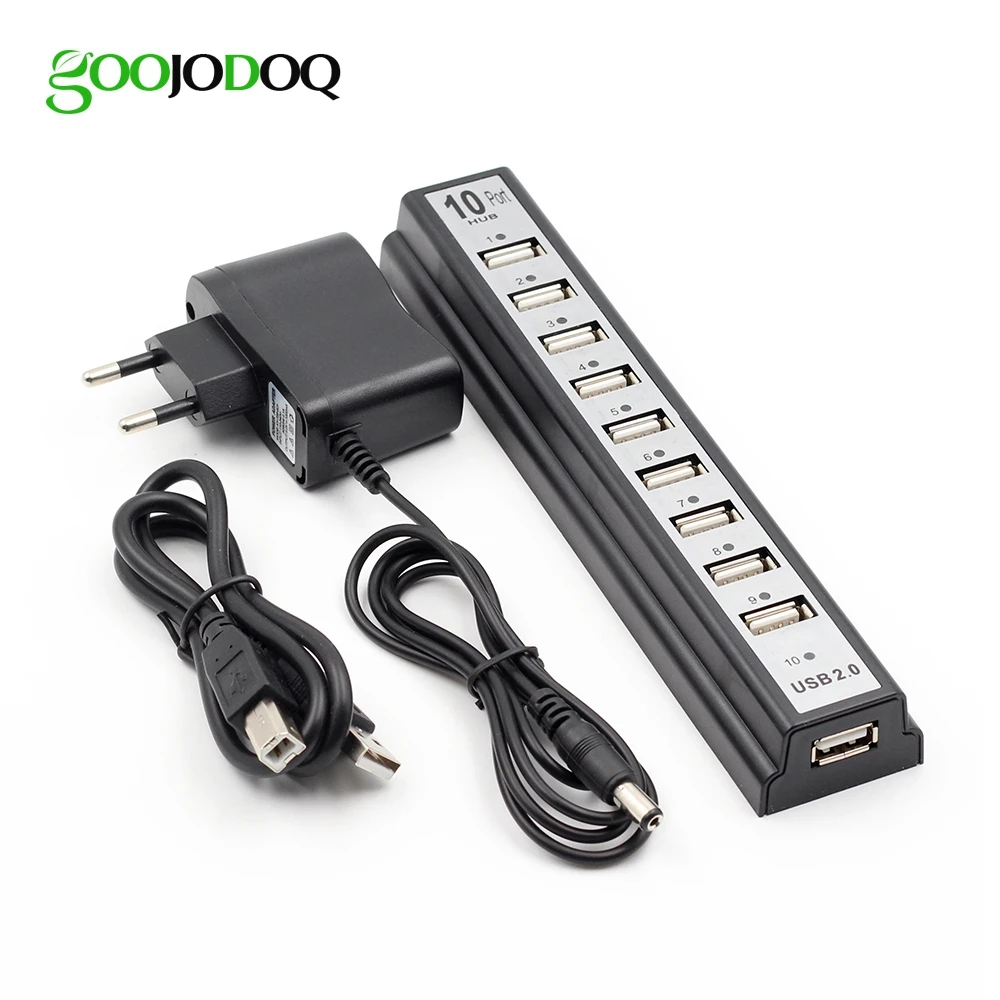 

USB Hub 2.0 10 Ports High Speed 480mbps Usb 2.0 Hub Multi Usb Splitters with EU/US Power Adapter for PC Laptop Notebook Computer