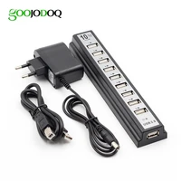 multi usb splitters usb hub 2 0 10 ports high speed 480mbps usb 2 0 hub with euus power adapter for pc laptop notebook computer