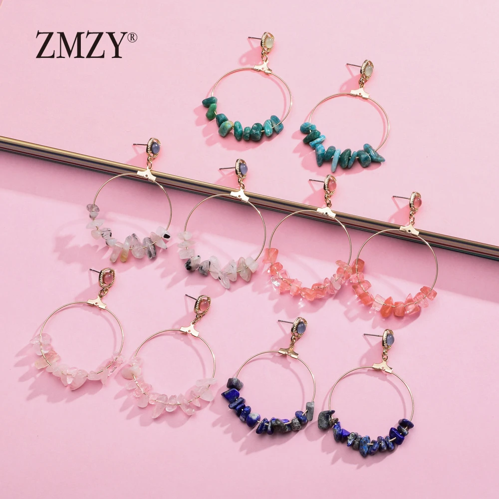 ZMZY геометрический Boho Натуральный Камень Висячие серьги для женщин красочные хрустальные бусины мотаться круглые серьги модные украшения подарок