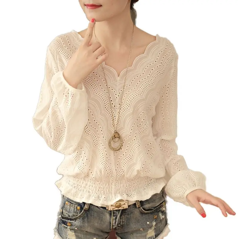 Стильная Новинка весны 2017 года v-образным вырезом Элегантный Для женщин белая