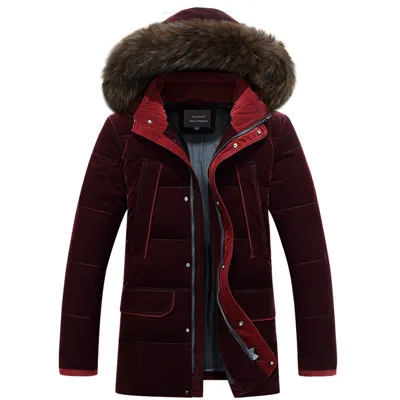 RED Мужское пальто средней длины с меховым воротником размера плюс 4XL, куртка на белом утином пуху, мужское плотное теплое зимнее пуховое пальто для русской зимы-30 градусов - Цвет: RED