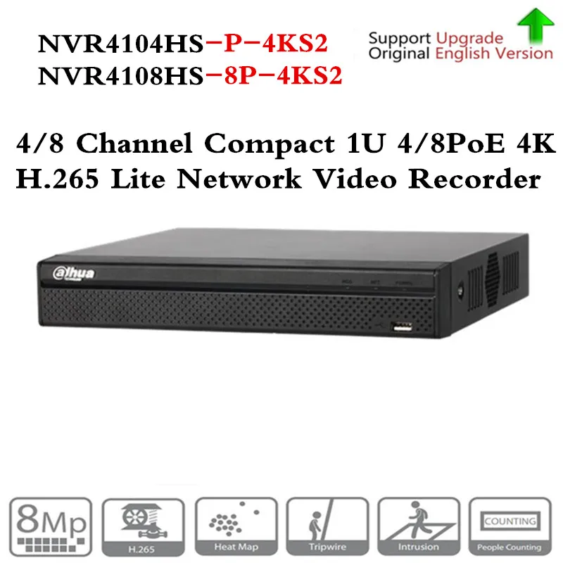 

Original Dahua NVR NVR4104HS-P-4KS2 NVR4108HS-8P-4KS2 with 4/8ch PoE Port H.265 Video Recorder Support ONVIF CGI Metal POE NVR