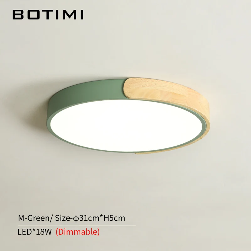 M-Green-Dimmable BOTIMI, современный светодиодный потолочный светильник 220 В с металлическим абажуром для спальни, круглые деревянные потолочные Акриловые светильники - Цвет корпуса: M-Green-Dimmable