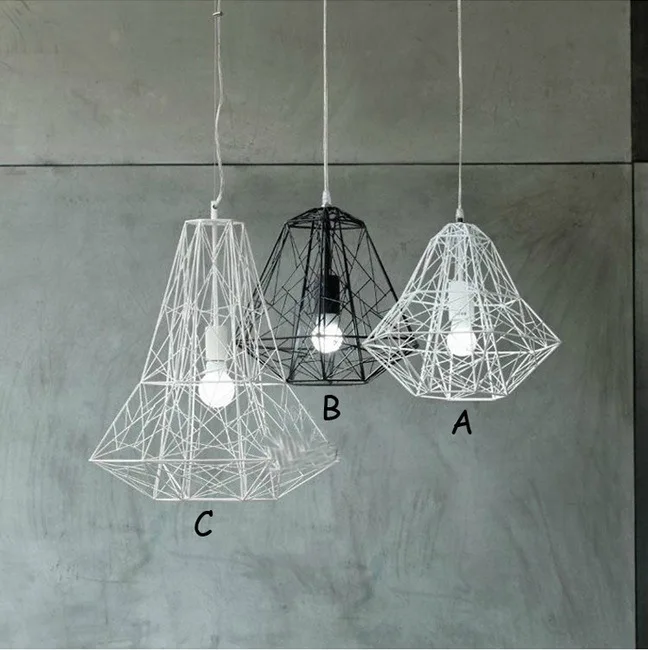 

Modern industry restaurant E27 led bulb pandent lamp nordic American white/black iron cage diamond pendant light fixture