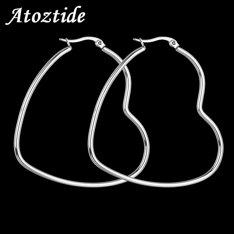 Серьги кольца с большим сердцем Atoztide минималистичные гладкие серьги из