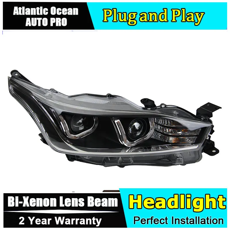 

new LED Head Lamp car styling for Toyota YARiS L led headlights 2014-2016 double U led HID KIT Bi-Xenon Lens low beam