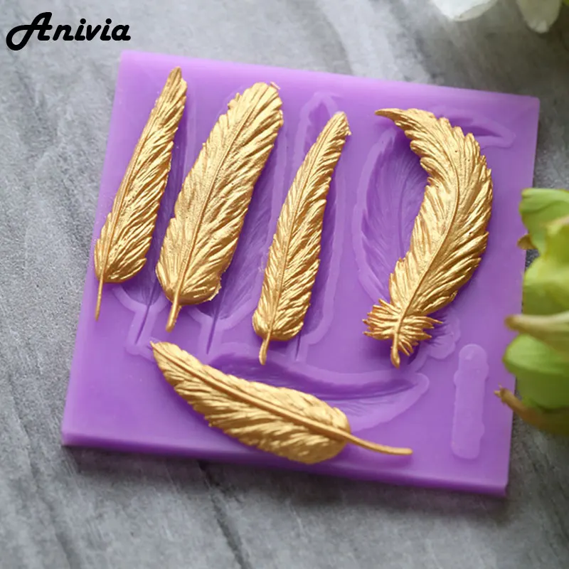 3D перо Fondant Mold торт мыло фимо глина шоколад силиконовые украшения пресс-формы