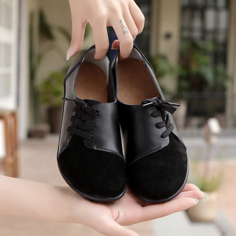 Plus Size Flat Shoes Woman Slip On Women Loafers Soft Moccasins With Genuine Leather 44 Footwear | Обувь